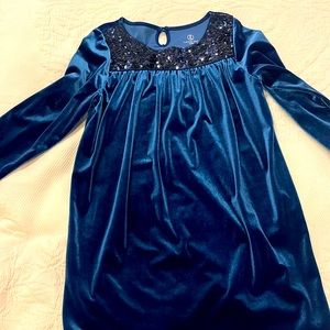 Sequin blue velour girls dress. Soft and EUC size 10-12 Lands End